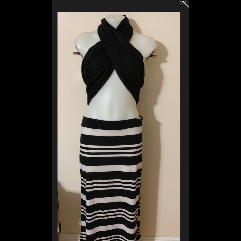 Ambience Apparel Long Stripped Skirt Sz LG